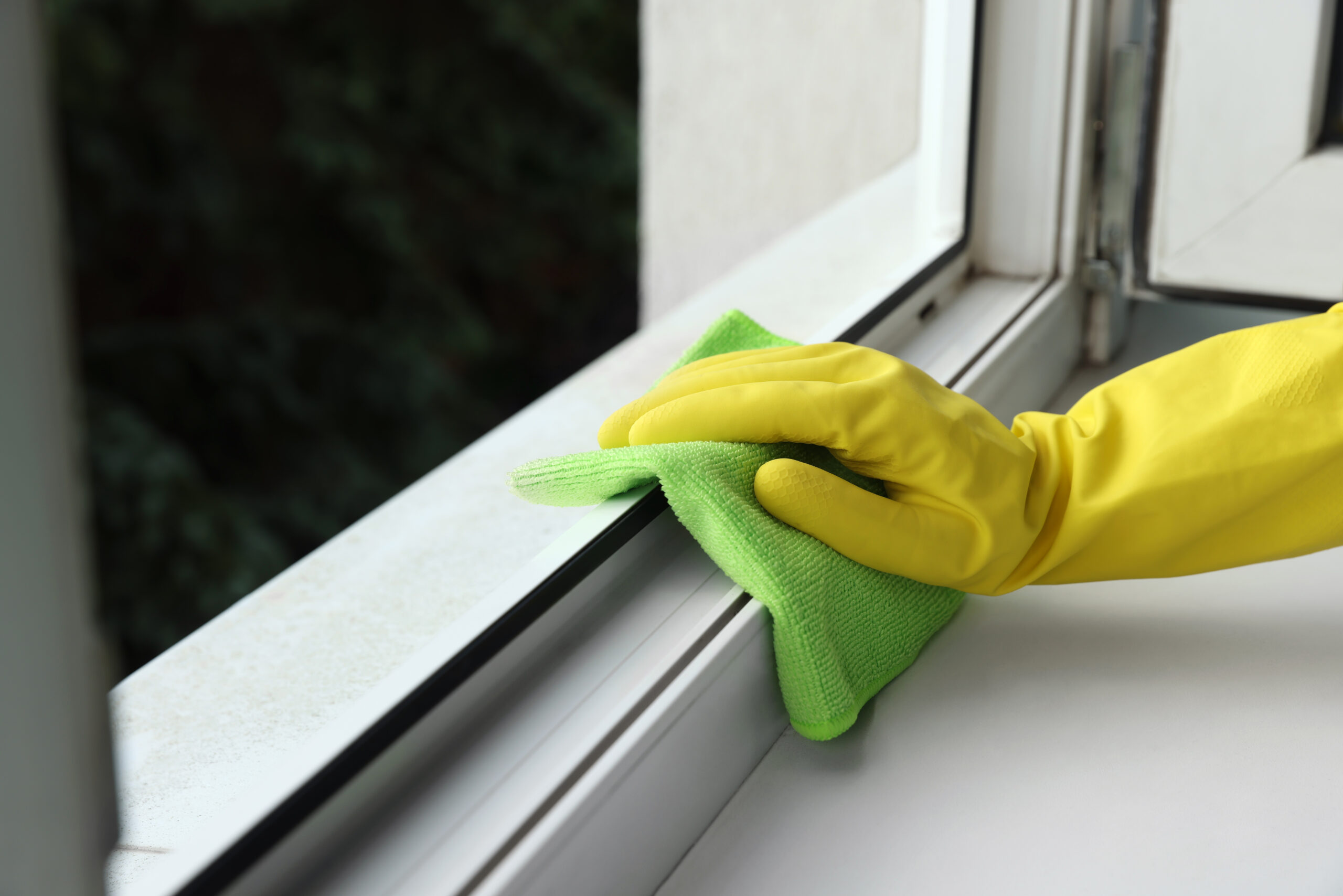 Woman cleaning window with rag indoors, closeup Cleaning Company in Tampa FL